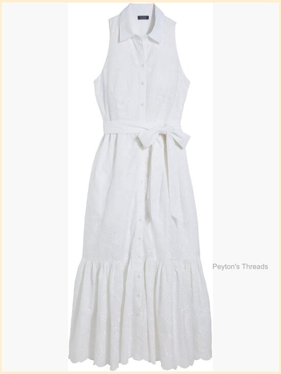 Dresses & Skirts - Maxi Eyelet Shirtdress with Scalloped Hem, Collared Neck, Fully Button Front